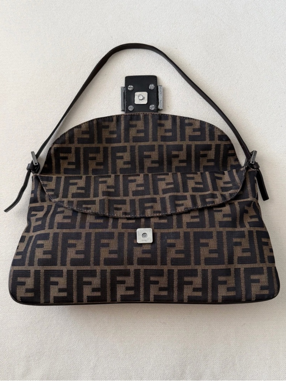 Fendi Brown Zucca Canvas Double Flap Shoulder Bag - Picture 2 of 9